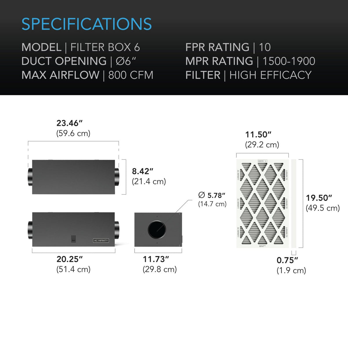 Air filter box specifications 150 mm