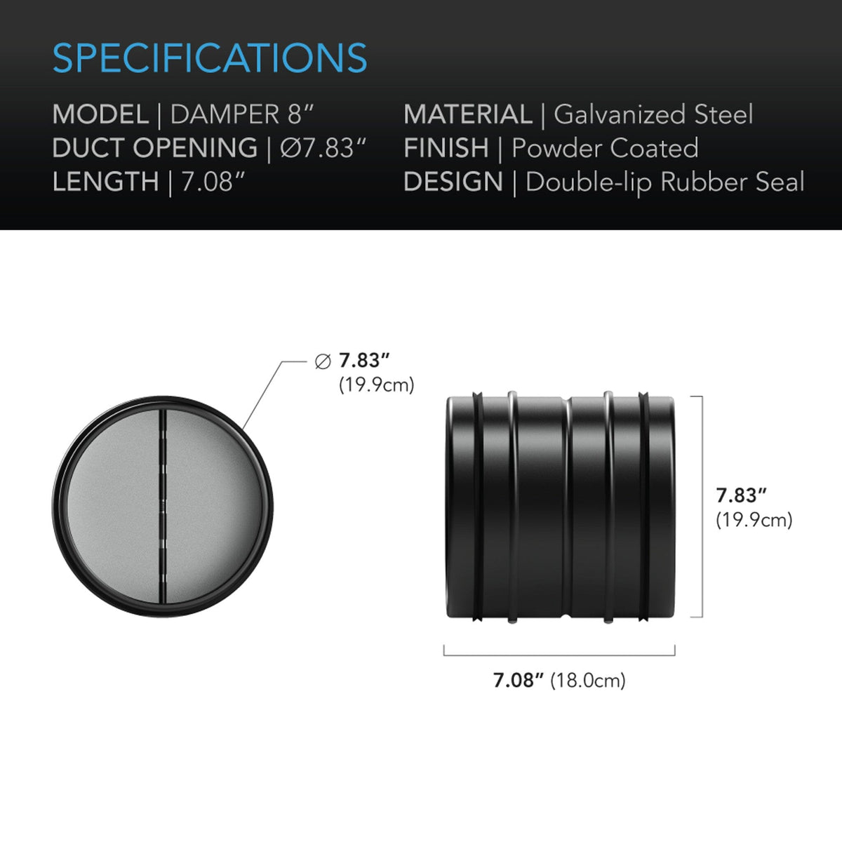 Backdraft Damper 8 inch 200 mm specifications