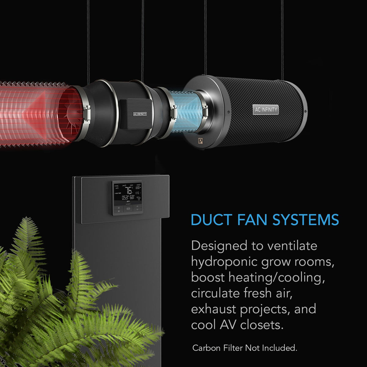Duct fan system for ventilation of attics , subflooring and other rooms