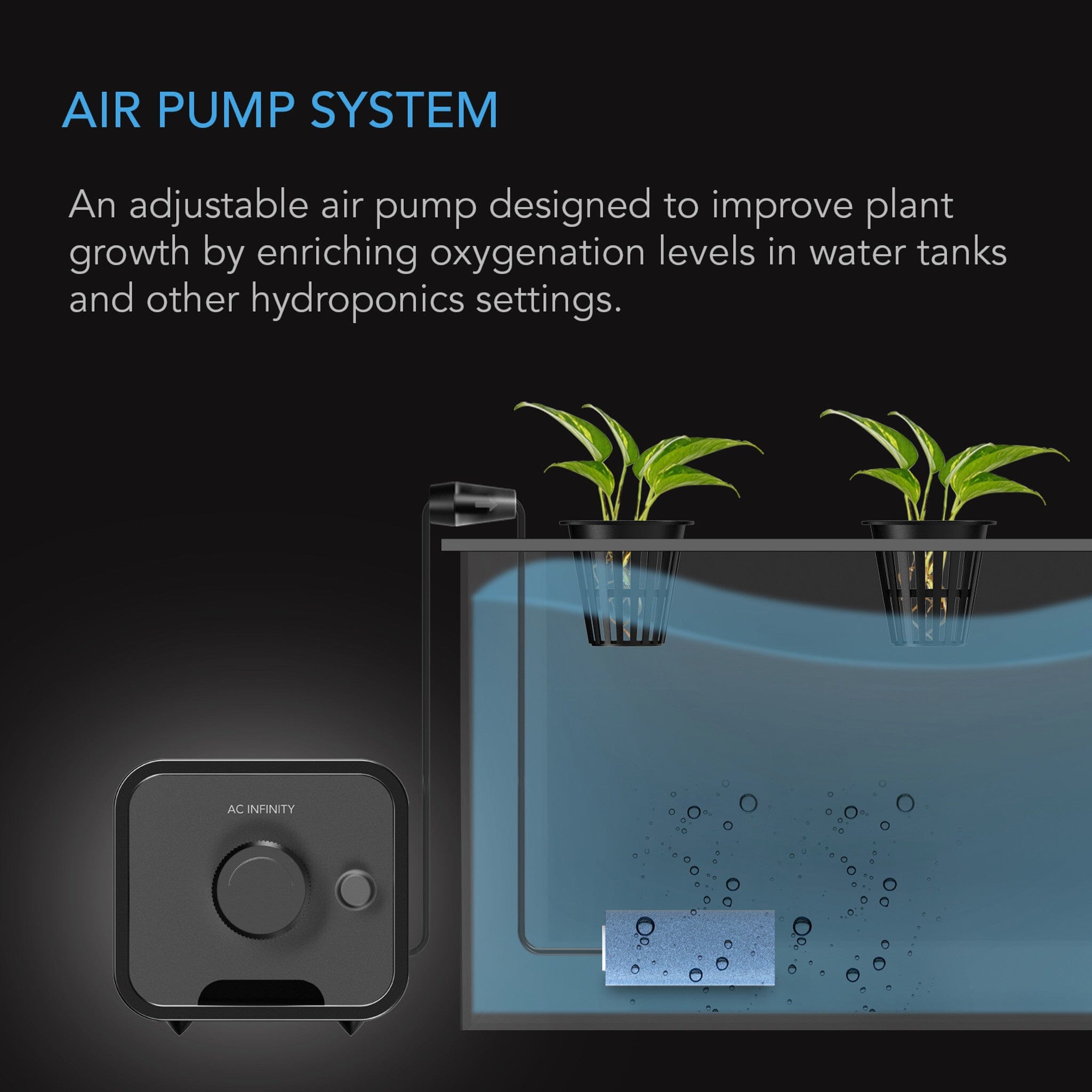 Hydroponics Air Pump, One Outlet Pumping Kit, 24 GPH (1.5 L/M) - Quick Bloom Lights