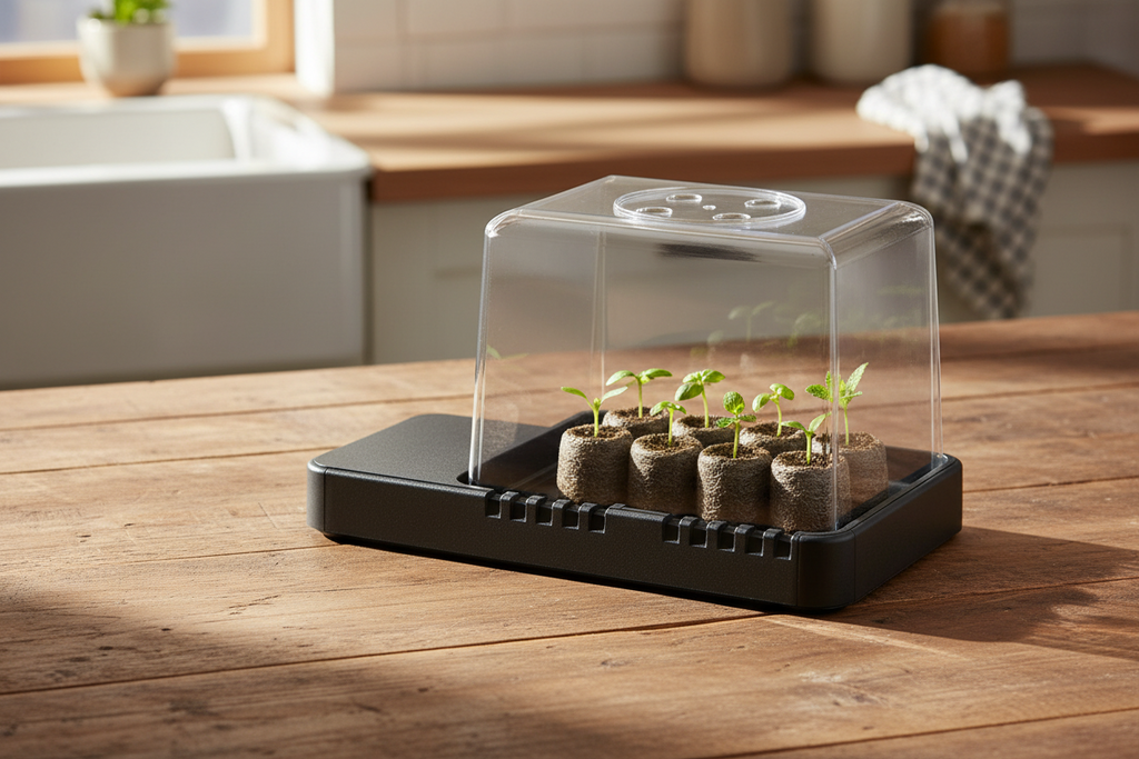 GermiPad. heated propagation pad by Seed Starter with humidity dome - Quick Bloom Lights