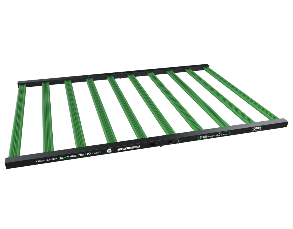 Digi-Lumen Extreme 1000W XL LED grow light, 10-bar bi-fold fixture open