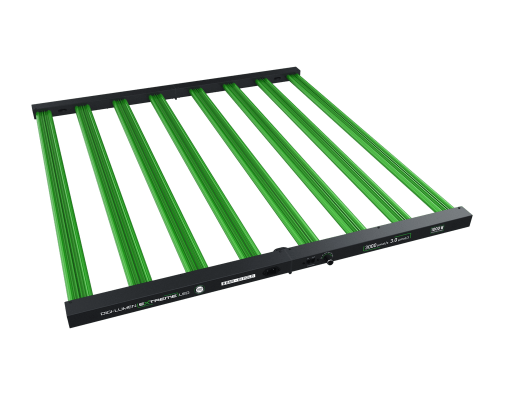 Digi-Lumen Extreme 1000W LED 8-bar bi-fold fixture, angled view showing bar spacing
