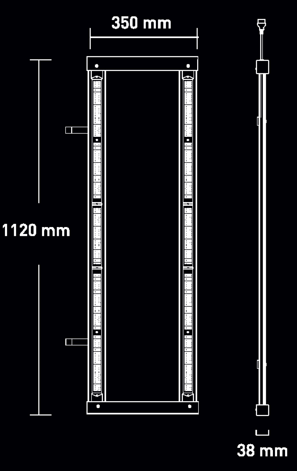 Digi-Lumen Extreme 250W Side Bars dimensions - 1120 mm long, 350 mm wide, 38 mm thick