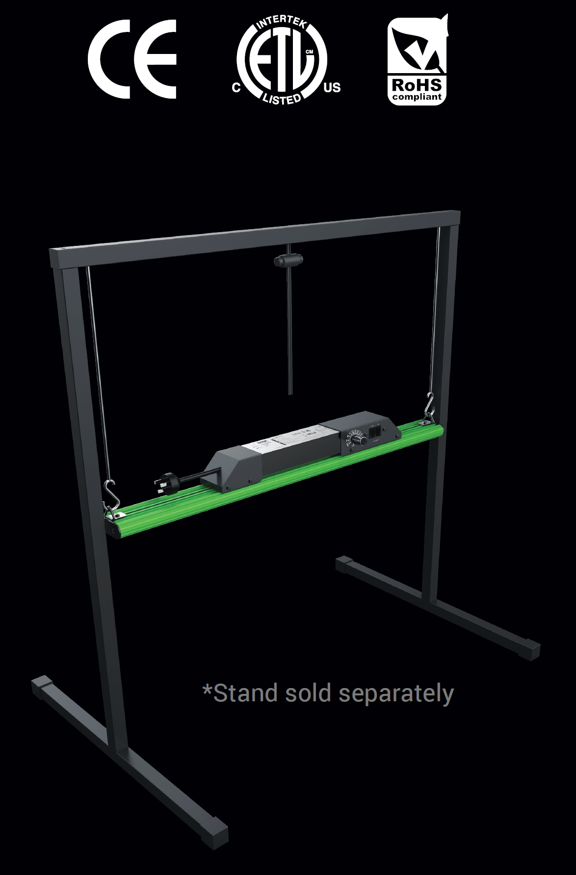 Digi-Lumen A-frame stand holding the Extreme 60W LED bar above a propagation tray