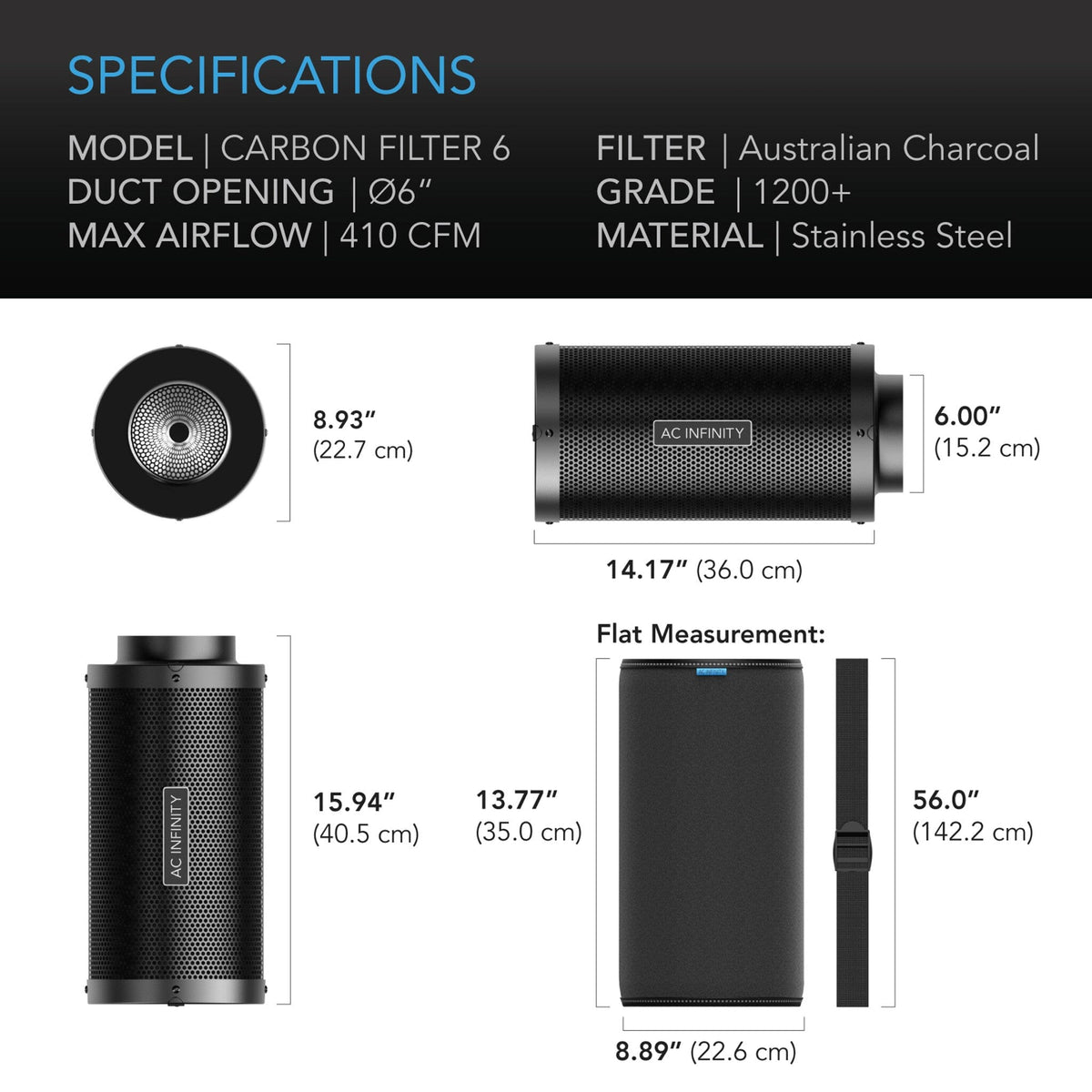 6 inch carbon filter specifications