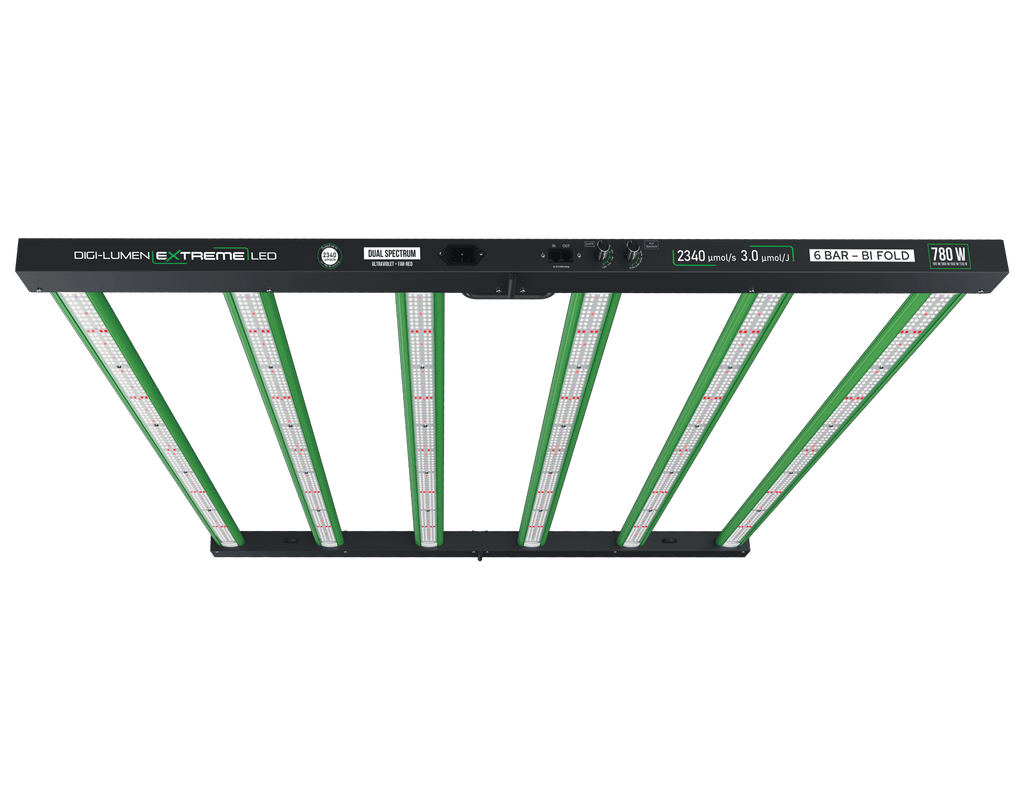Digi-Lumen Extreme 780W Dual Spectrum LED grow light, 6-bar bi-fold fixture, alternate view