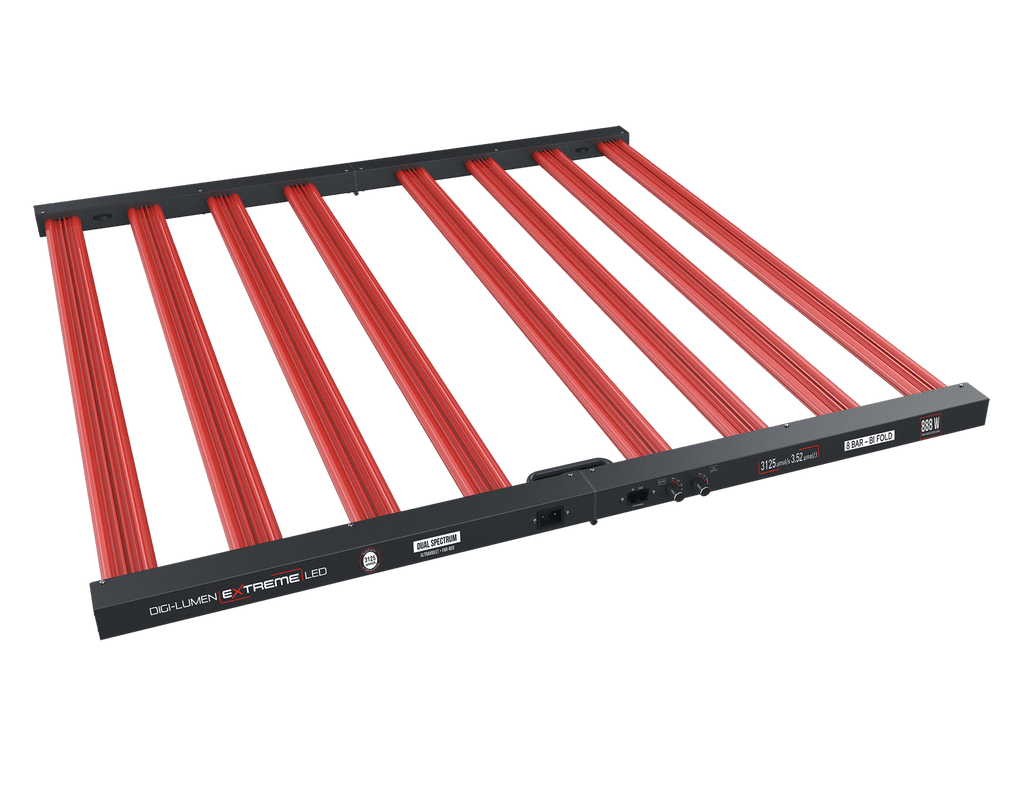 Digi-Lumen Extreme 888W Dual Spectrum LED grow light showing white, deep red, UV and far-red diodes