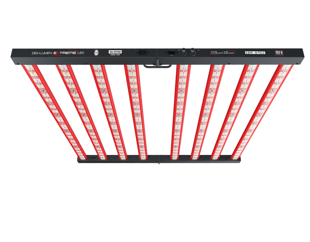 Digi-Lumen Extreme 888W Dual Spectrum LED grow light, 8-bar bi-fold fixture