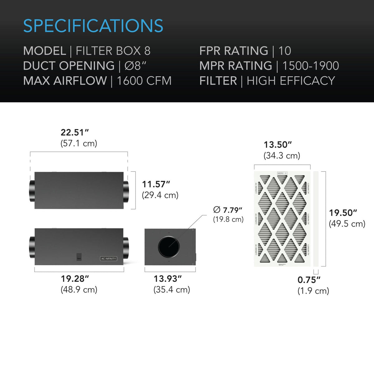 Air Filter specifications 200 mm / 8 inch