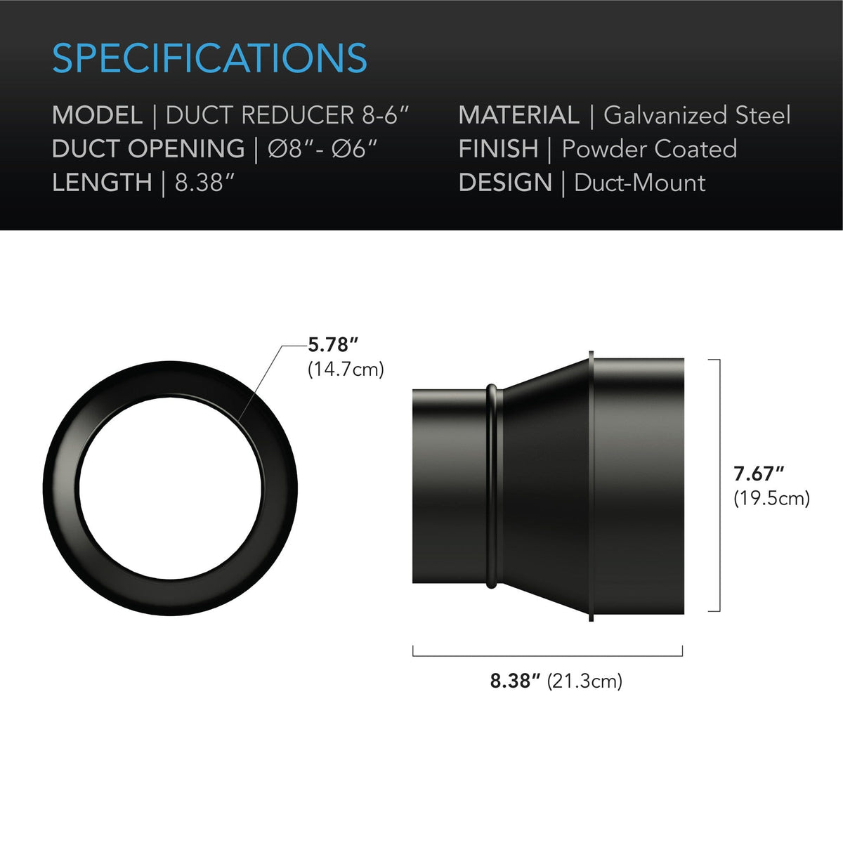 Duct Reducer 8 to 6 inch specifications