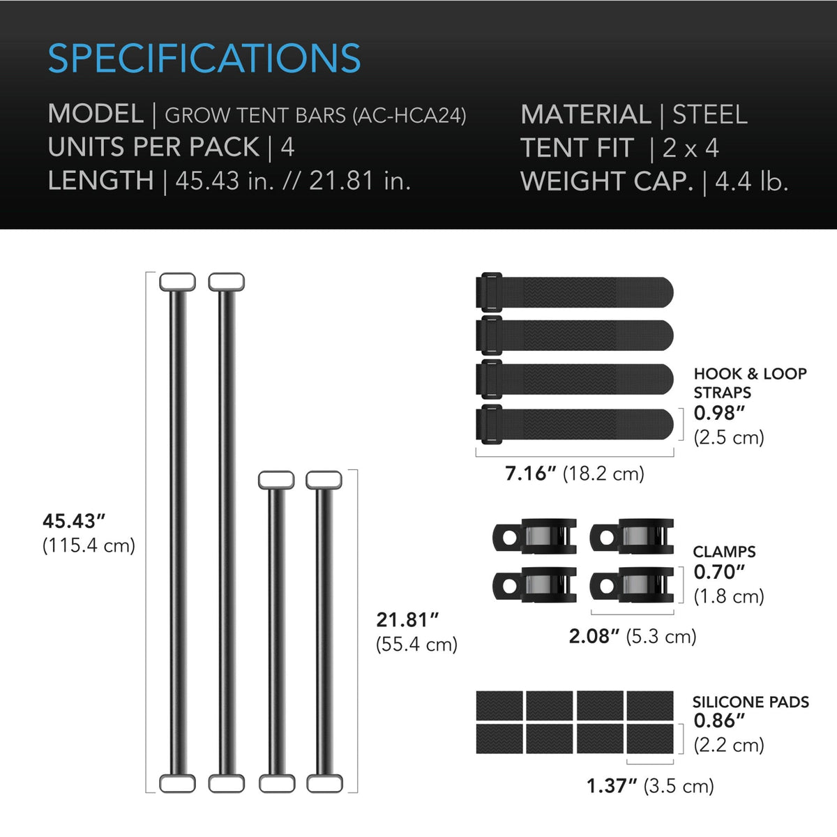 Grow tent mounting bars 2x4 specifications