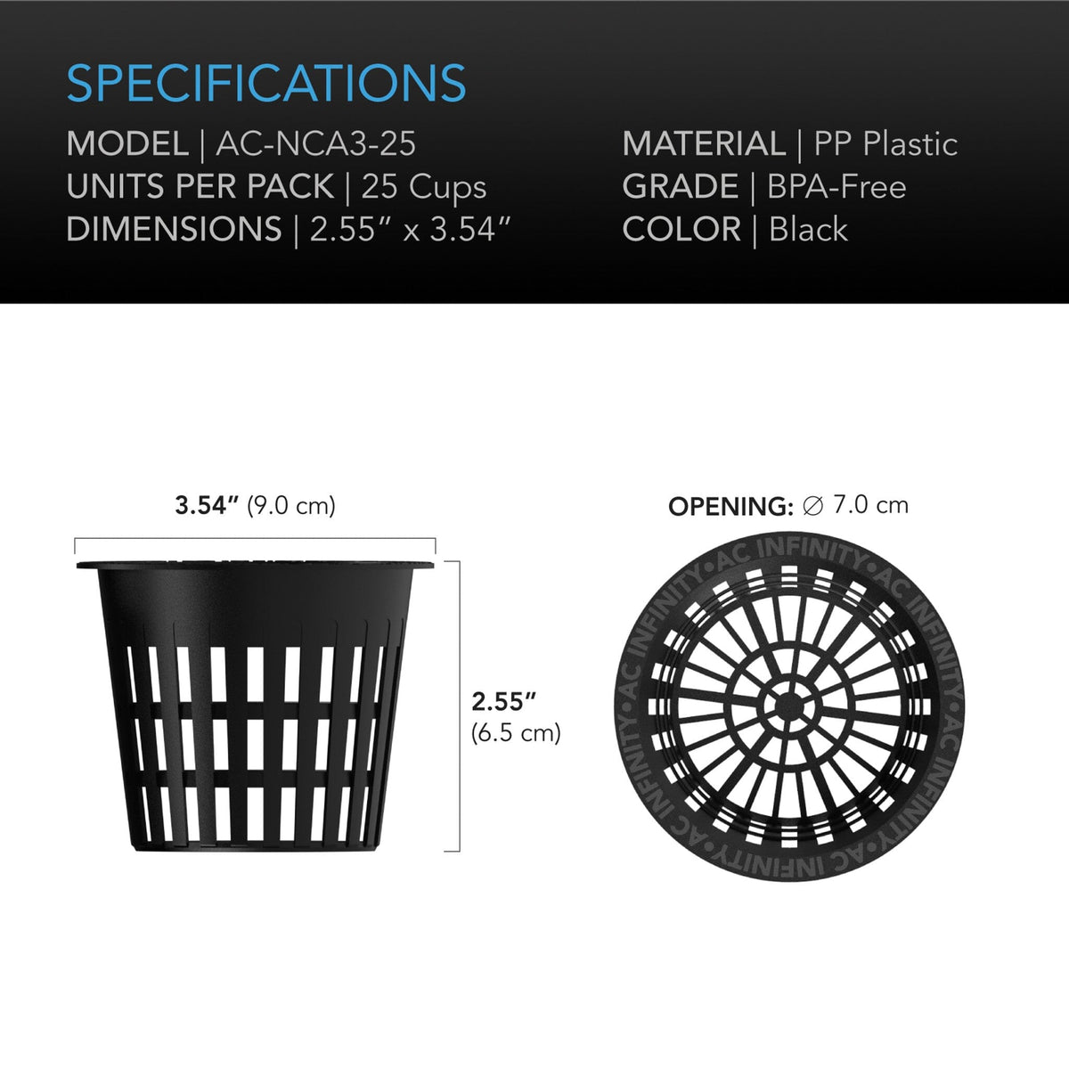 Mesh net cup 3 inch specification