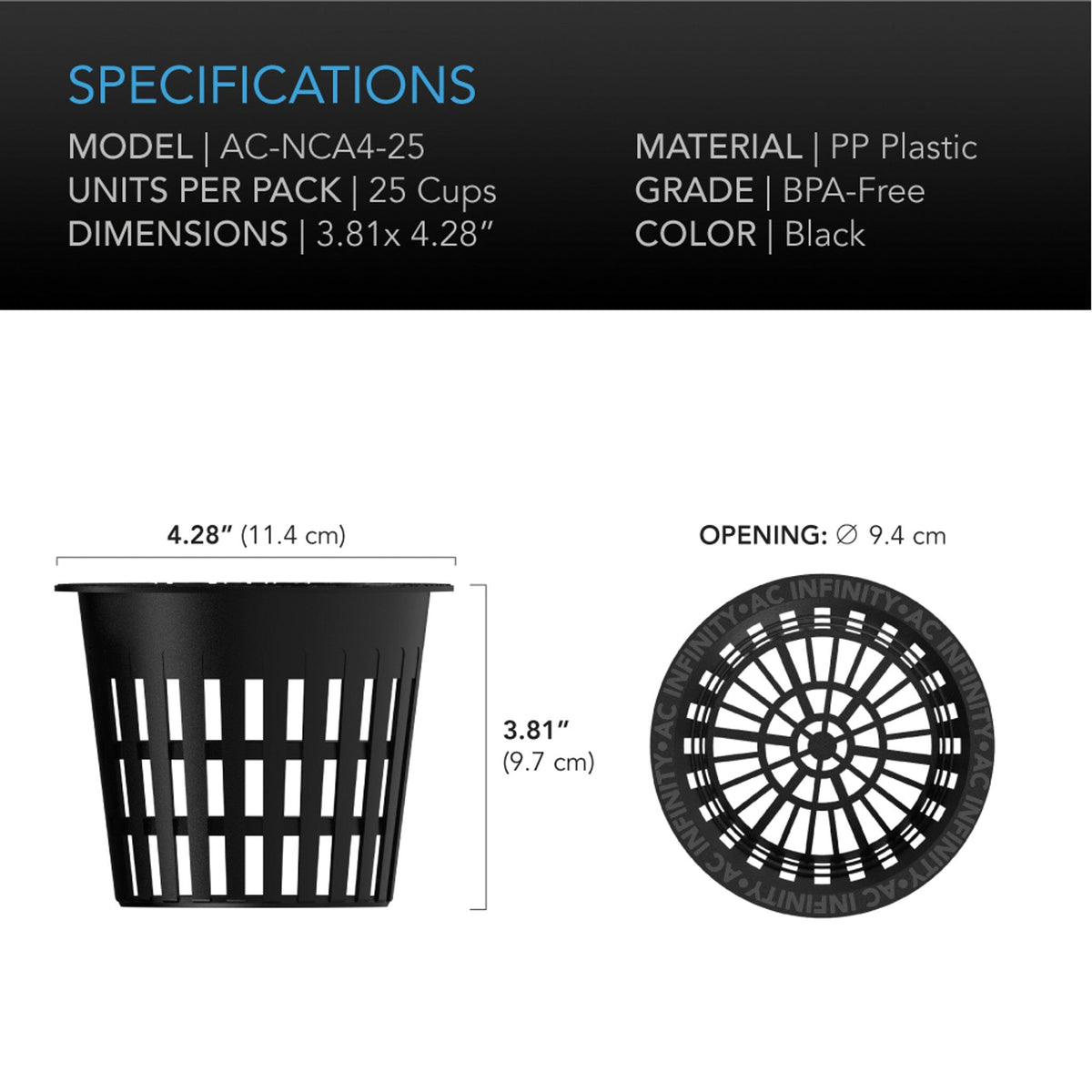 Mesh net cups 4 inch specifications