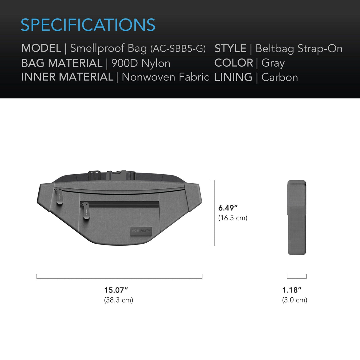 Smell proof bag gray specifications