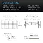 AC Infinity 2x4 trellis netting specifications: 48 x 88 cm at rest, 61 x 122 cm stretched, 66 cells, 3 mm cord