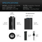 AC Infinity, Duct Carbon Filter, Australian Charcoal, 6 Inch - 150 MM - Quick Bloom Lights