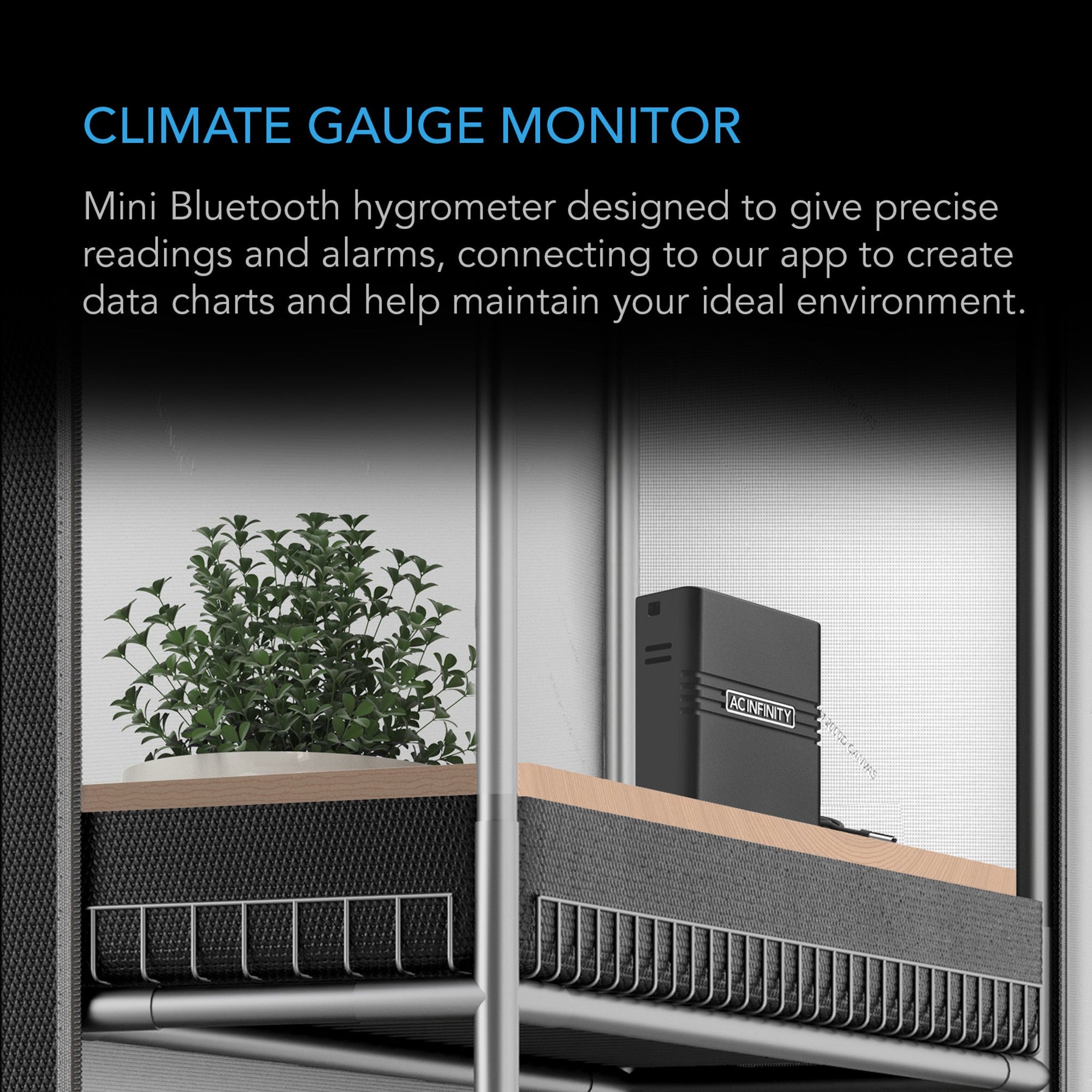 Cloudcom A1, Mini Smart Thermo - Hygrometer with Data App, 12 ft sensor probe - Quick Bloom Lights