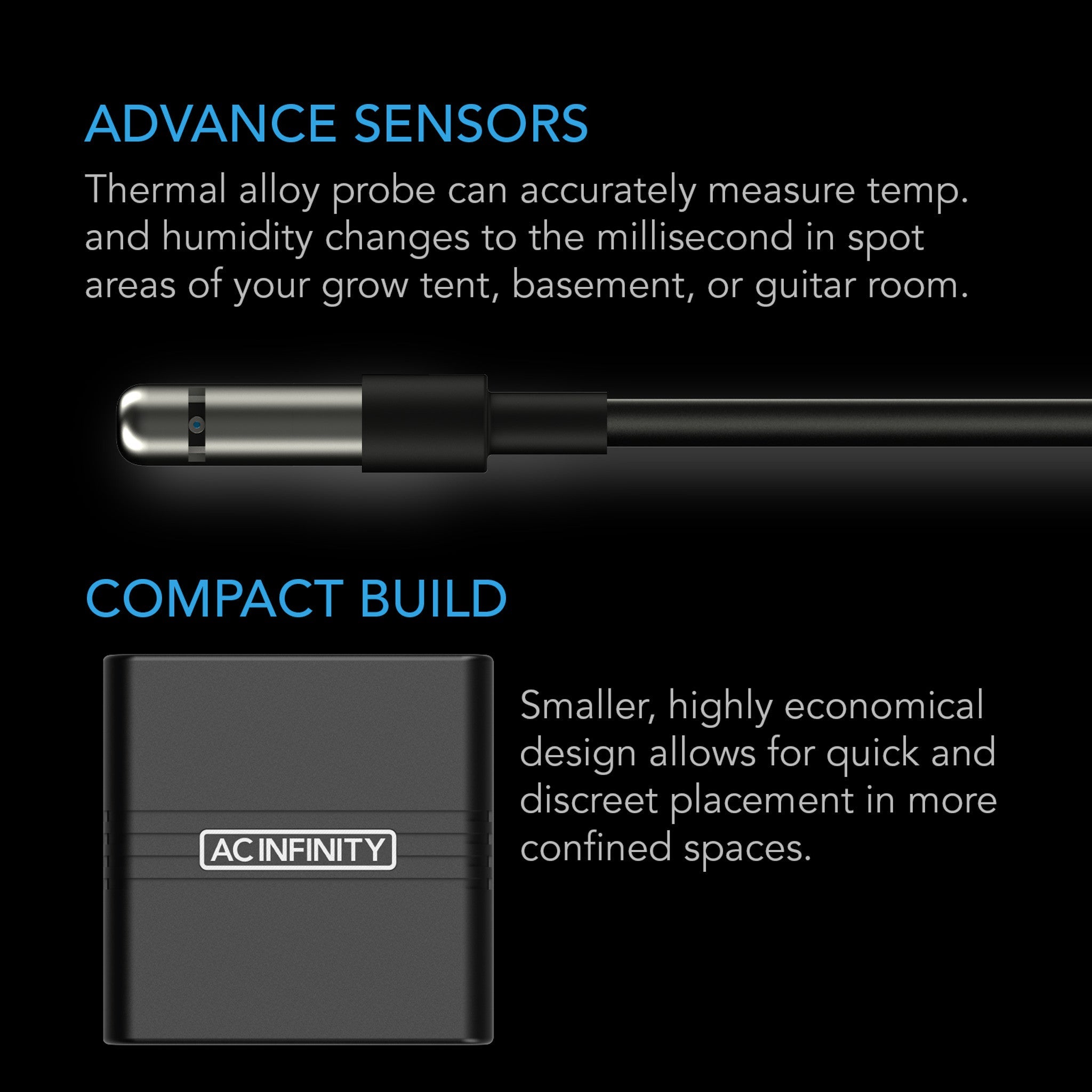 Cloudcom A1, Mini Smart Thermo - Hygrometer with Data App, 12 ft sensor probe - Quick Bloom Lights