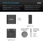 Cloudcom A1, Mini Smart Thermo - Hygrometer with Data App, 12 ft sensor probe - Quick Bloom Lights