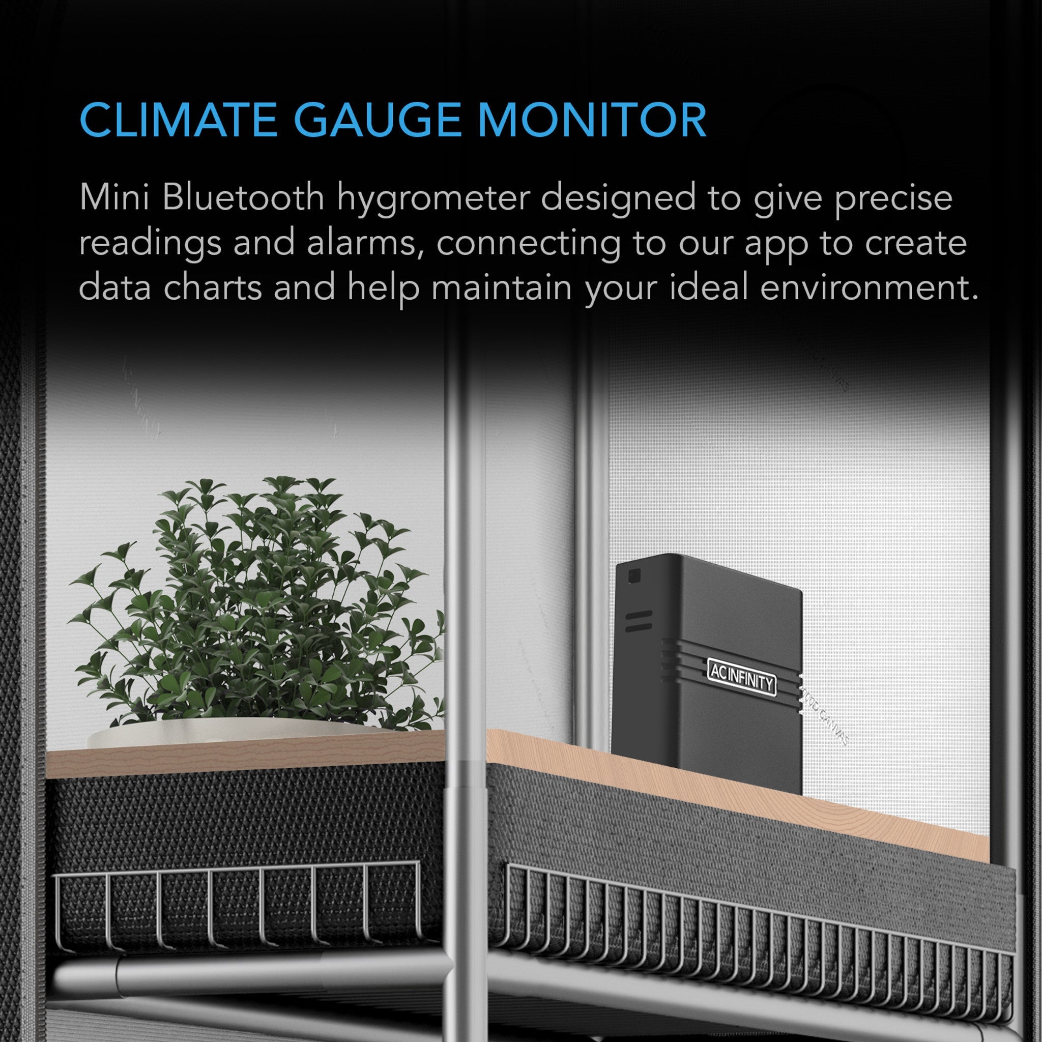 Cloudcom A2, Mini Smart Thermo - Hygrometer with Data App, Integrated sensor probe - Quick Bloom Lights