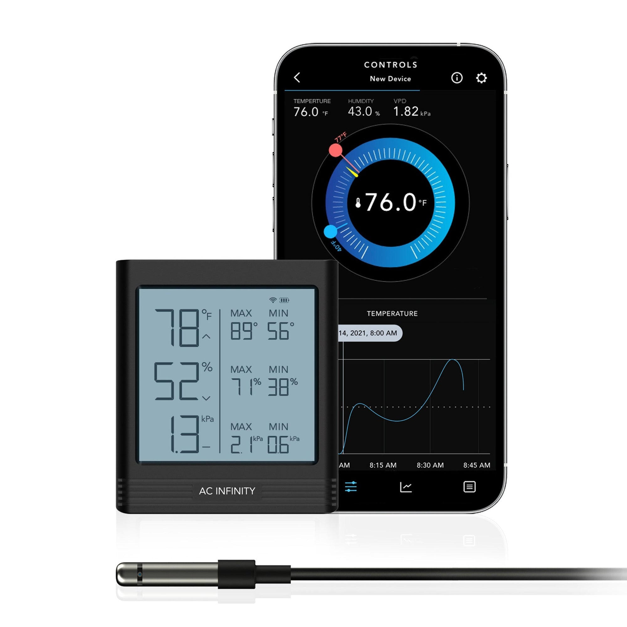 Cloudcom B1, Smart Thermo - Hygrometer With Data APP, 12 Ft Sensor Probe - Quick Bloom Lights