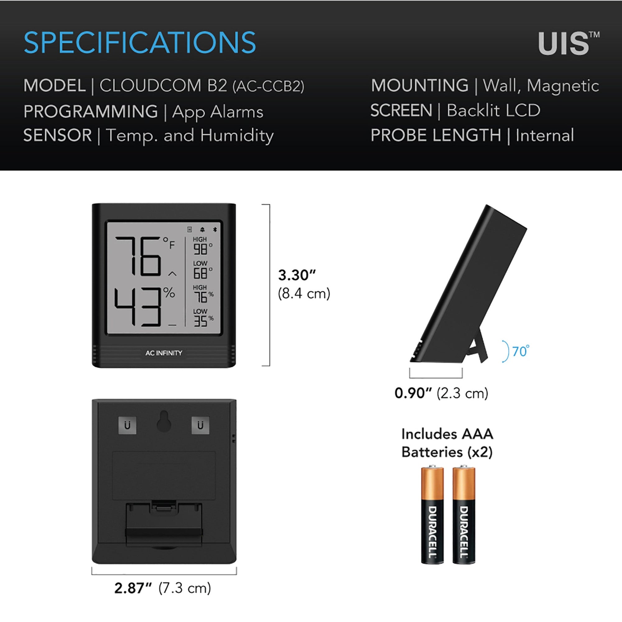 Cloudcom B2, Smart Thermo - Hygrometer With Data APP, Integrated Sensor Probe - Quick Bloom Lights