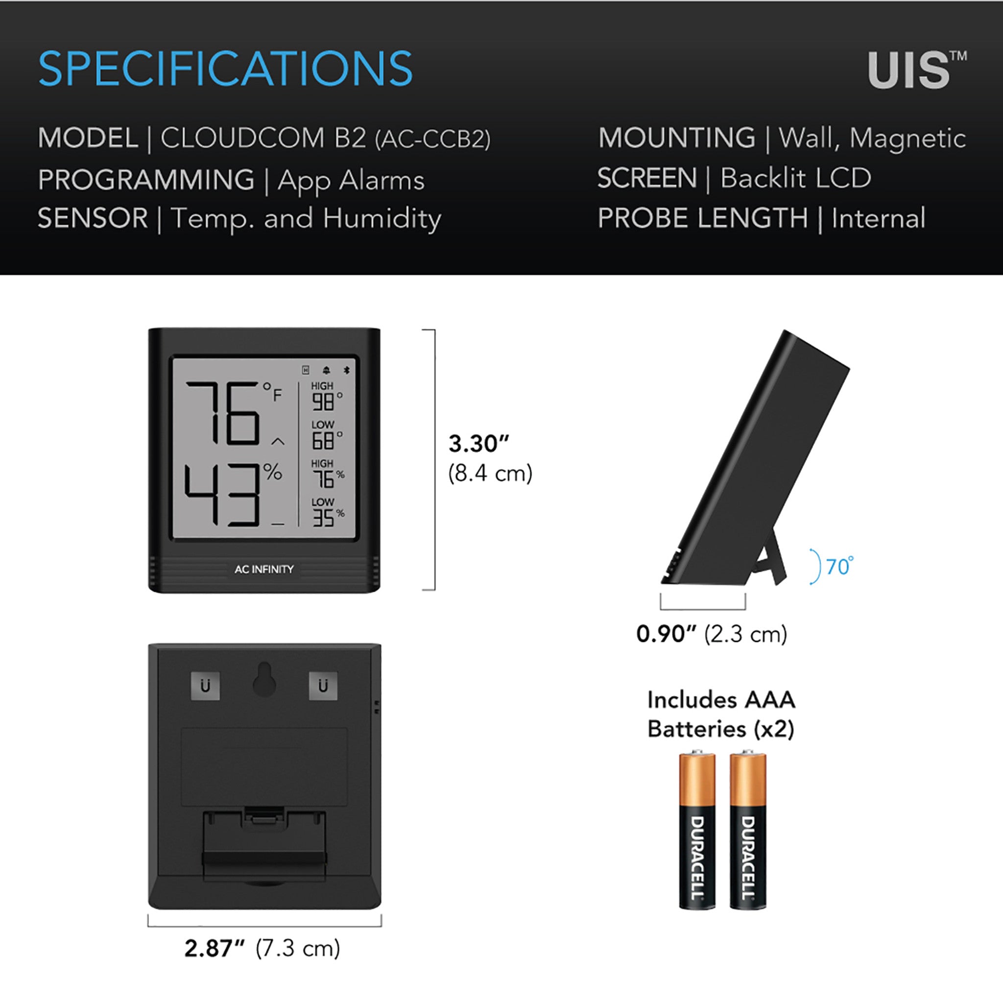 Cloudcom B2, Smart Thermo - Hygrometer With Data APP, Integrated Sensor Probe - Quick Bloom Lights