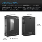 Cloudlab 642, Advance Grow Tent 120x60x180 Cm, 2000D Diamond Mylar Canvas AC Infinity - Quick Bloom Lights