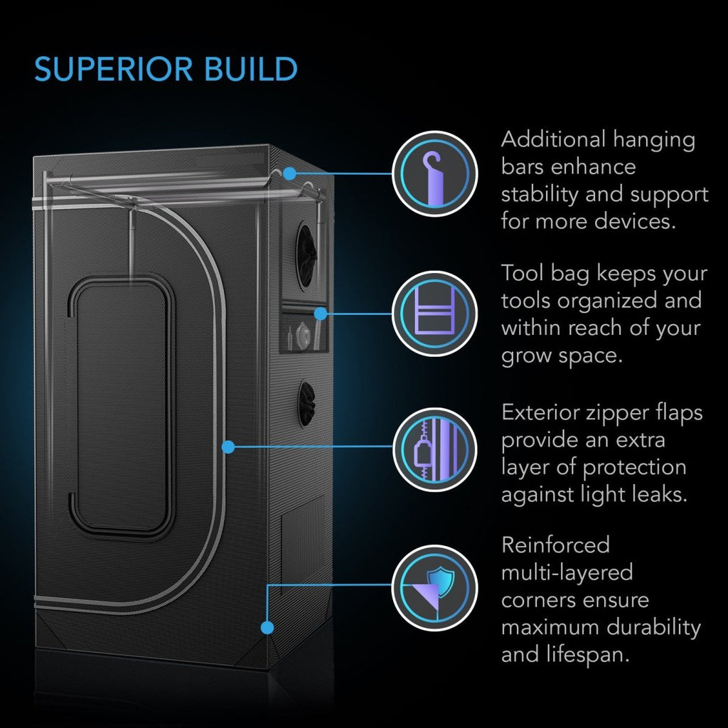 Cloudlab 844 from AC Infinity, Advance Grow Tent 4 x 4 2000D Diamond Mylar Canvas - Quick Bloom Lights