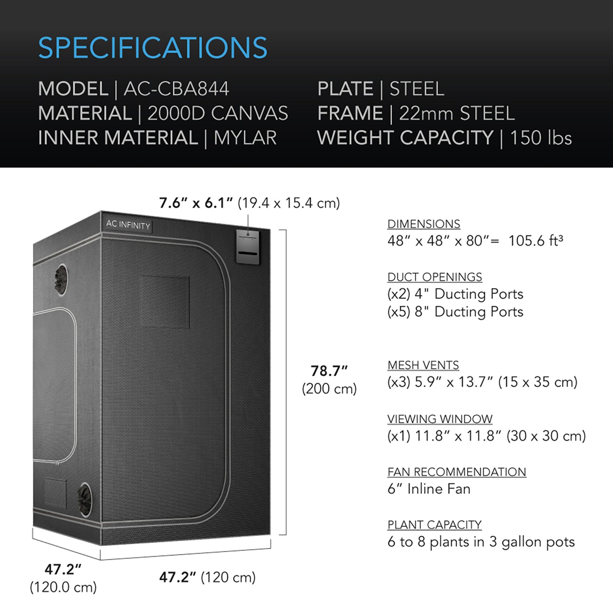 Cloudlab 844 from AC Infinity, Advance Grow Tent 4 x 4 2000D Diamond Mylar Canvas - Quick Bloom Lights