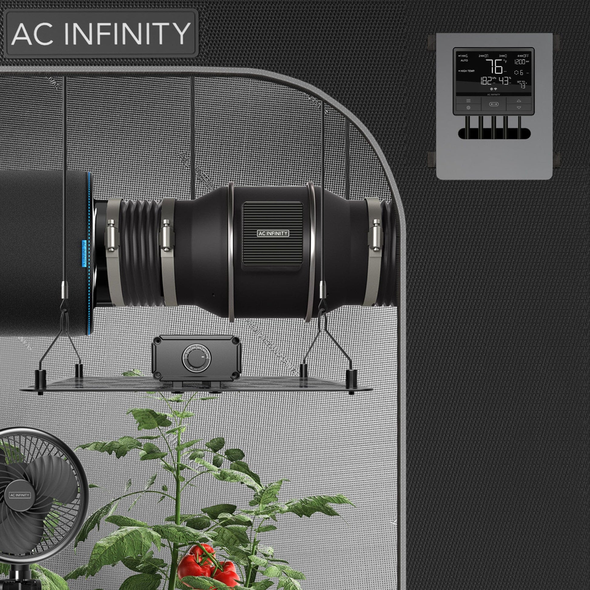 Cloudline PRO T10, AC Infinity, Quiet Inline Duct Fan with Controller AI - 250 MM - Quick Bloom Lights