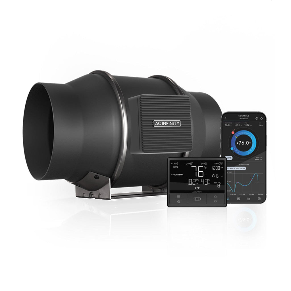 Cloudline PRO T6, AC Infinity, Quiet Inline Duct Fan with Controller 69 Pro, 150 MM - Quick Bloom Lights
