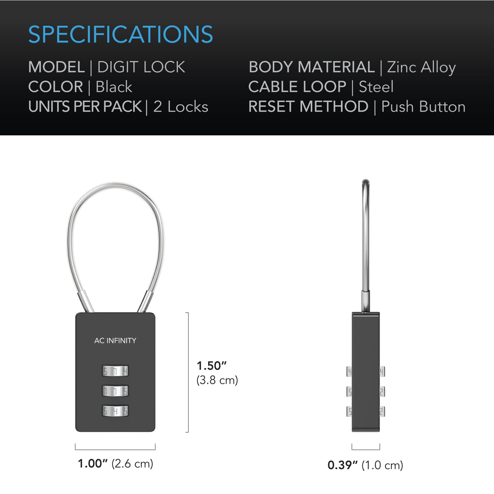 Combination Lock, Flexible Steel Cable Loop, 2 - Pack - Quick Bloom Lights