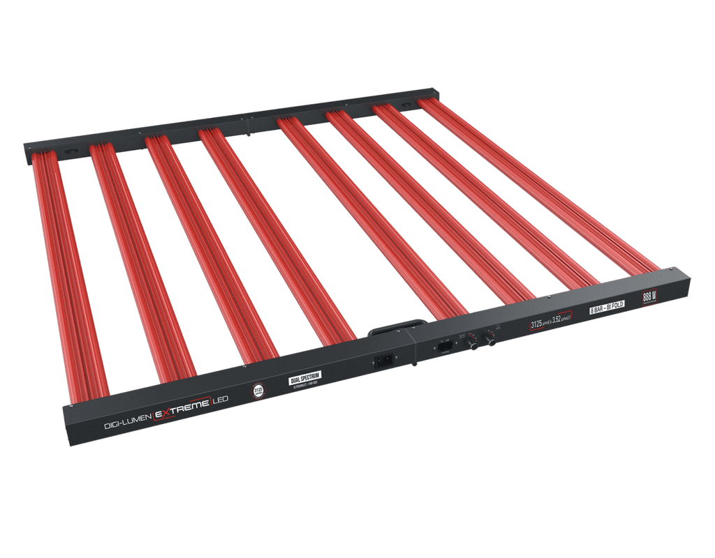 Digi-Lumen Extreme 888 W LED grow light, angled view of the bars
