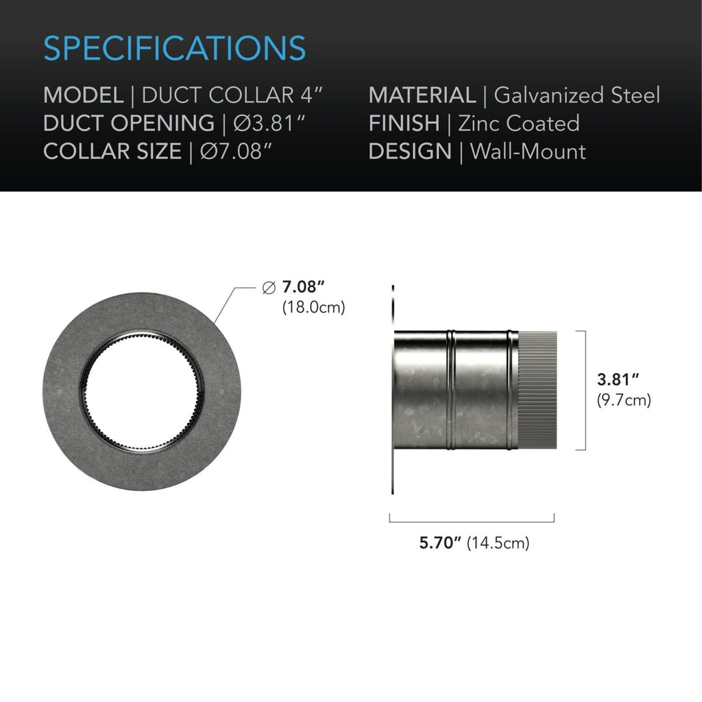 Ducting Collar, 100 mm (4 inch) Galvanised Steel - Quick Bloom Lights