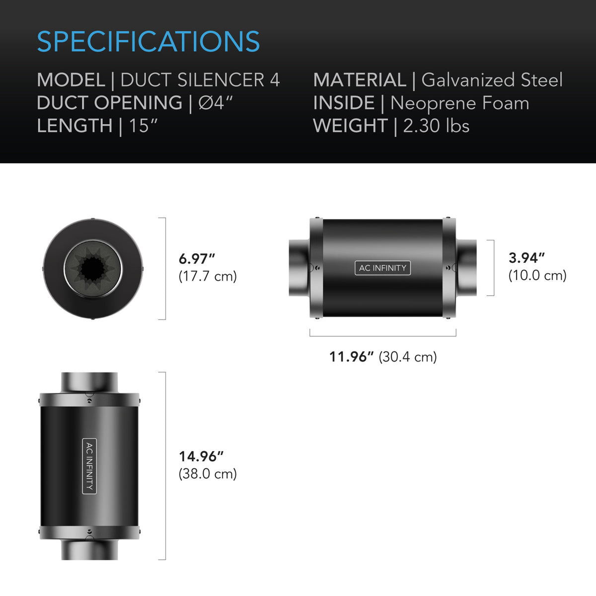 Duct fan silencer 4 inch / 100 mm