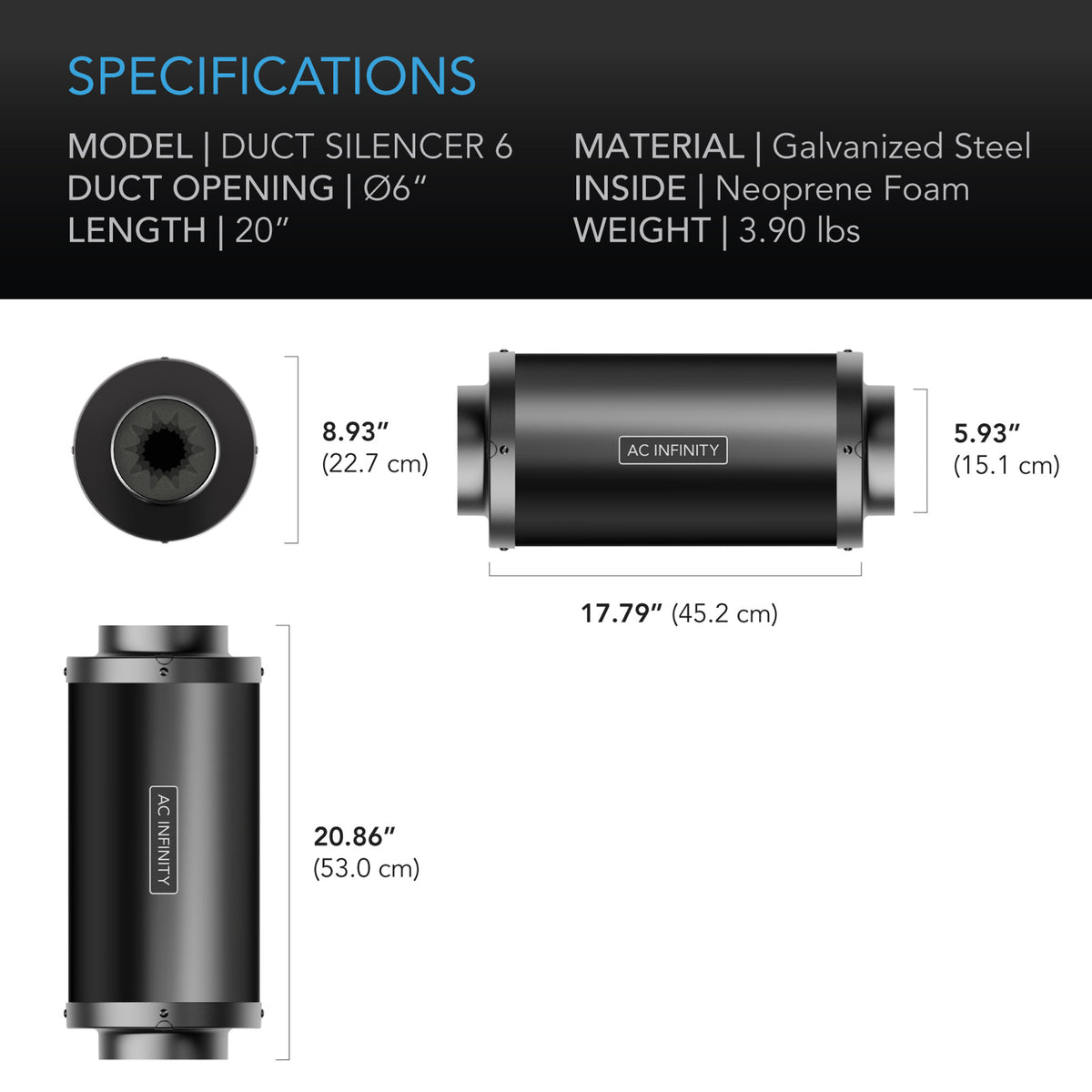 Duct silencer 6 inch specifications