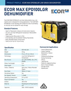 Ecor Pro EPD100LGR Dehumidifier 43 Litres / Day - Quick Bloom Lights