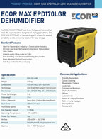 Ecor Pro EPD170LGR Dehumidifier 80 Litres / Day - Quick Bloom Lights