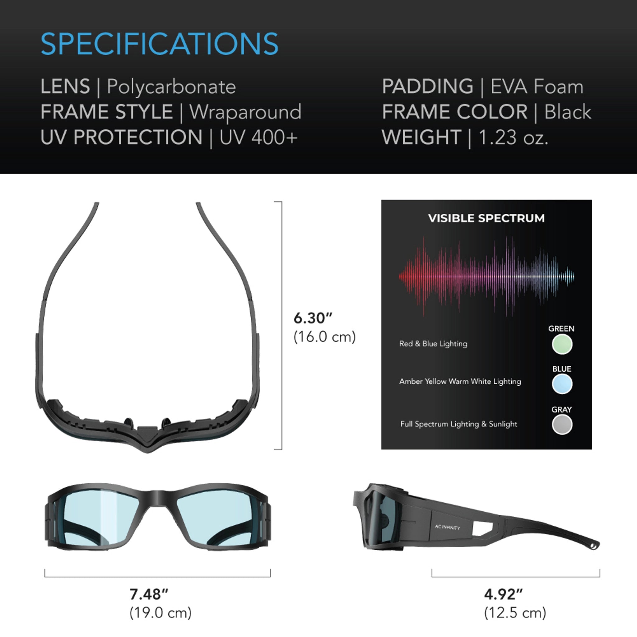 Grow Room Glasses, w. 3 Colour Corrective Lenses by AC Infinity - Quick Bloom Lights