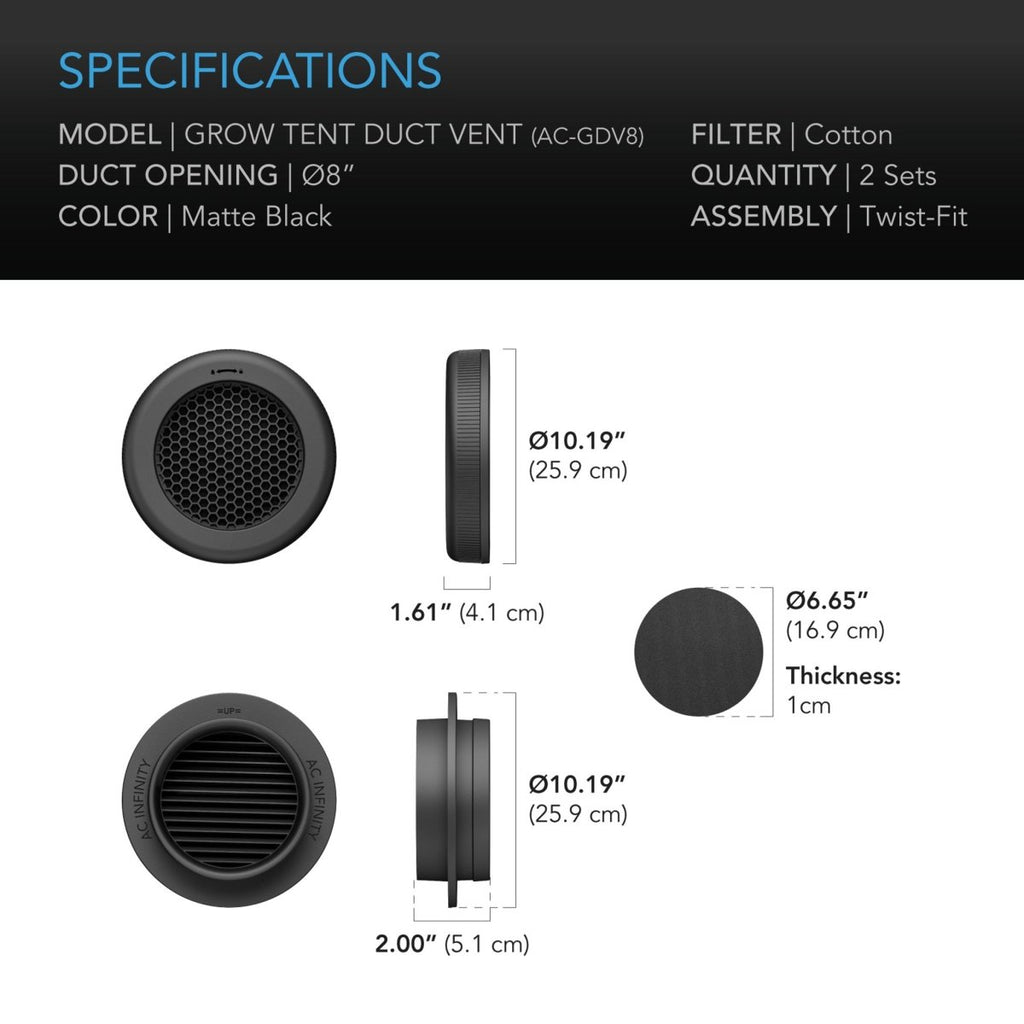 Grow Tent Duct Vent Attachment 8 inch - Quick Bloom Lights