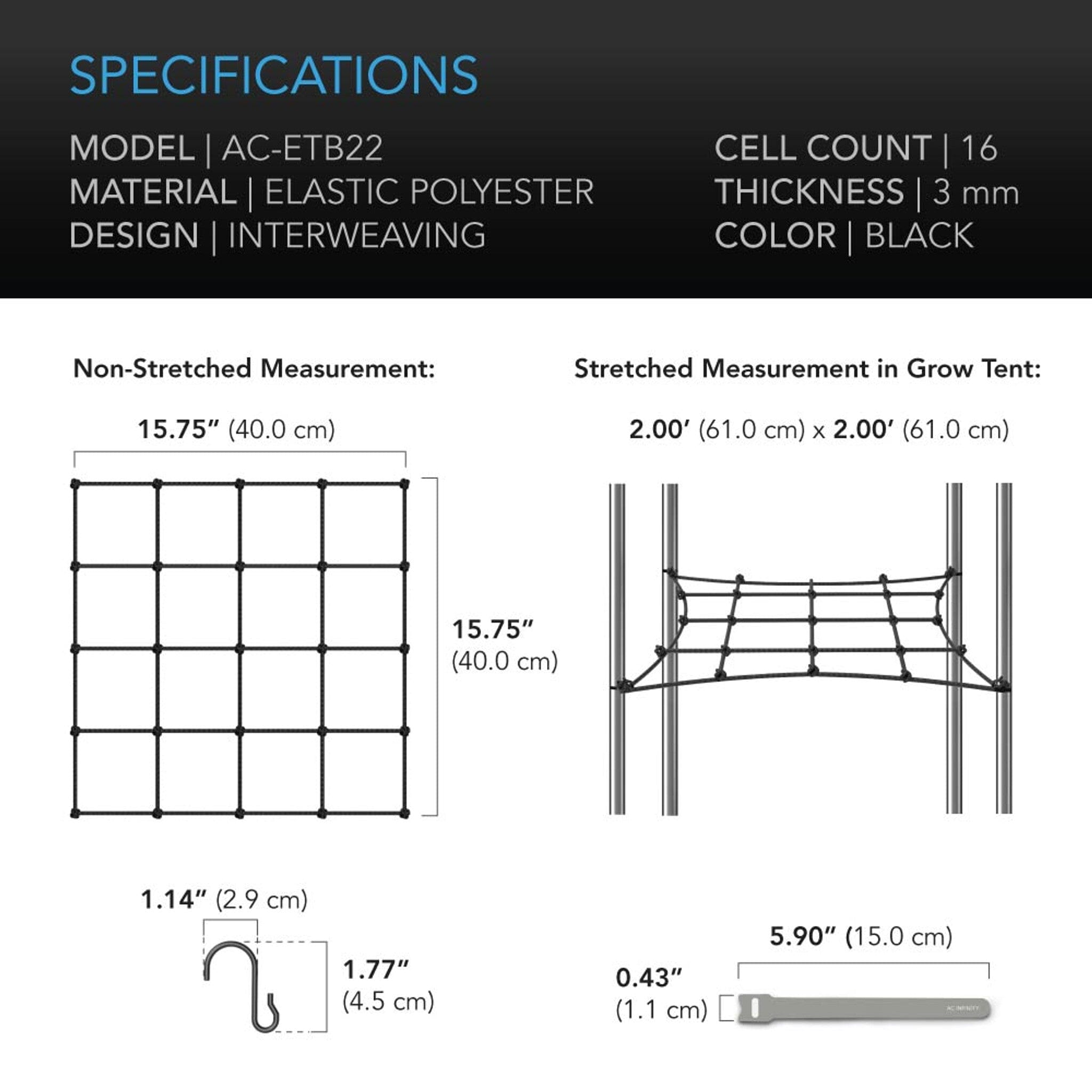 Grow Tent Trellis Netting, Flexible Elastic Cords, 2x2 Feet - Quick Bloom Lights