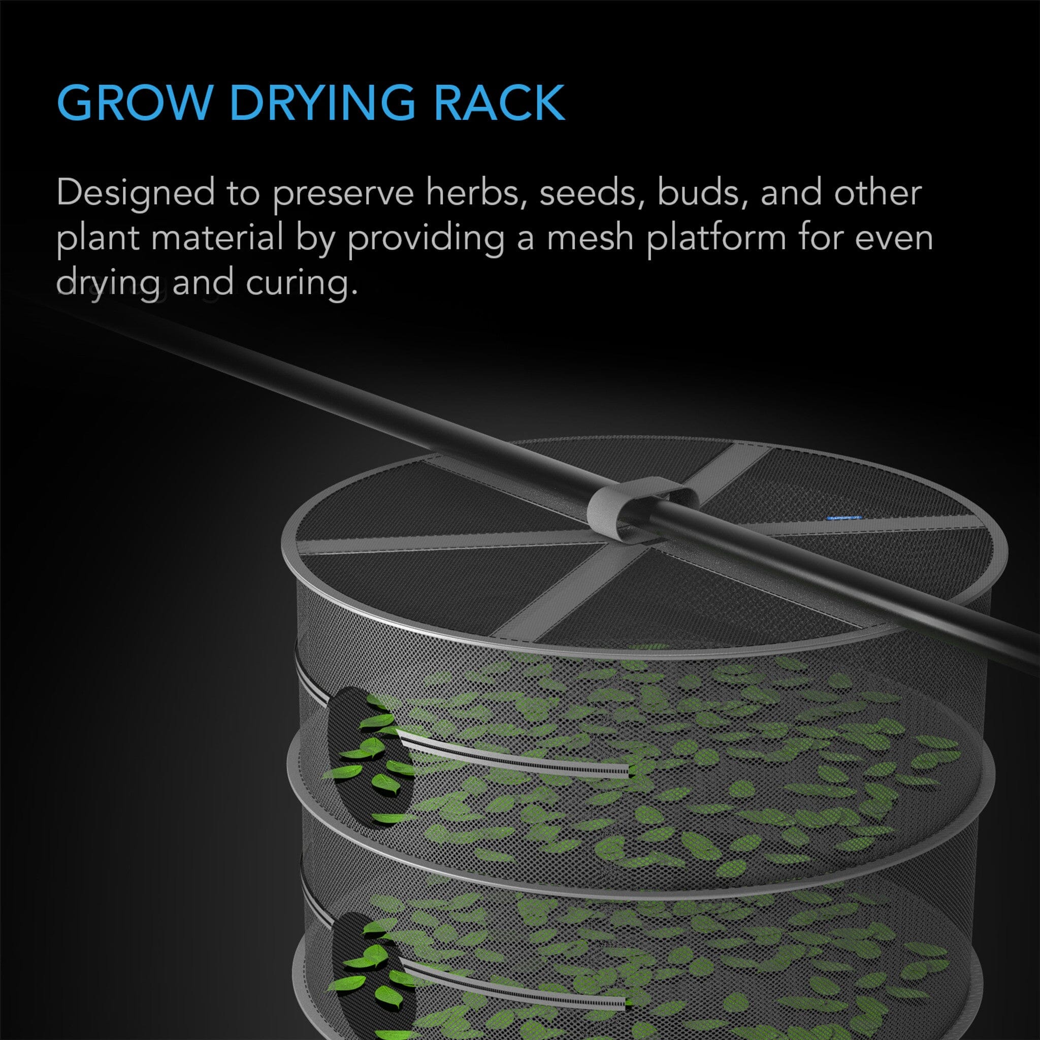 Hanging Herb Drying Rack, 18 inch diameter, with 4 tiers - Quick Bloom Lights
