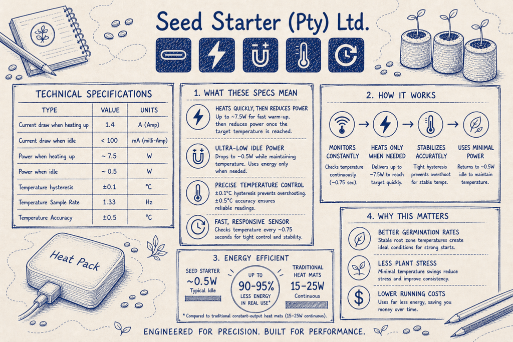 Heat Pack. USB - C Seed Germination Heater - Quick Bloom Lights