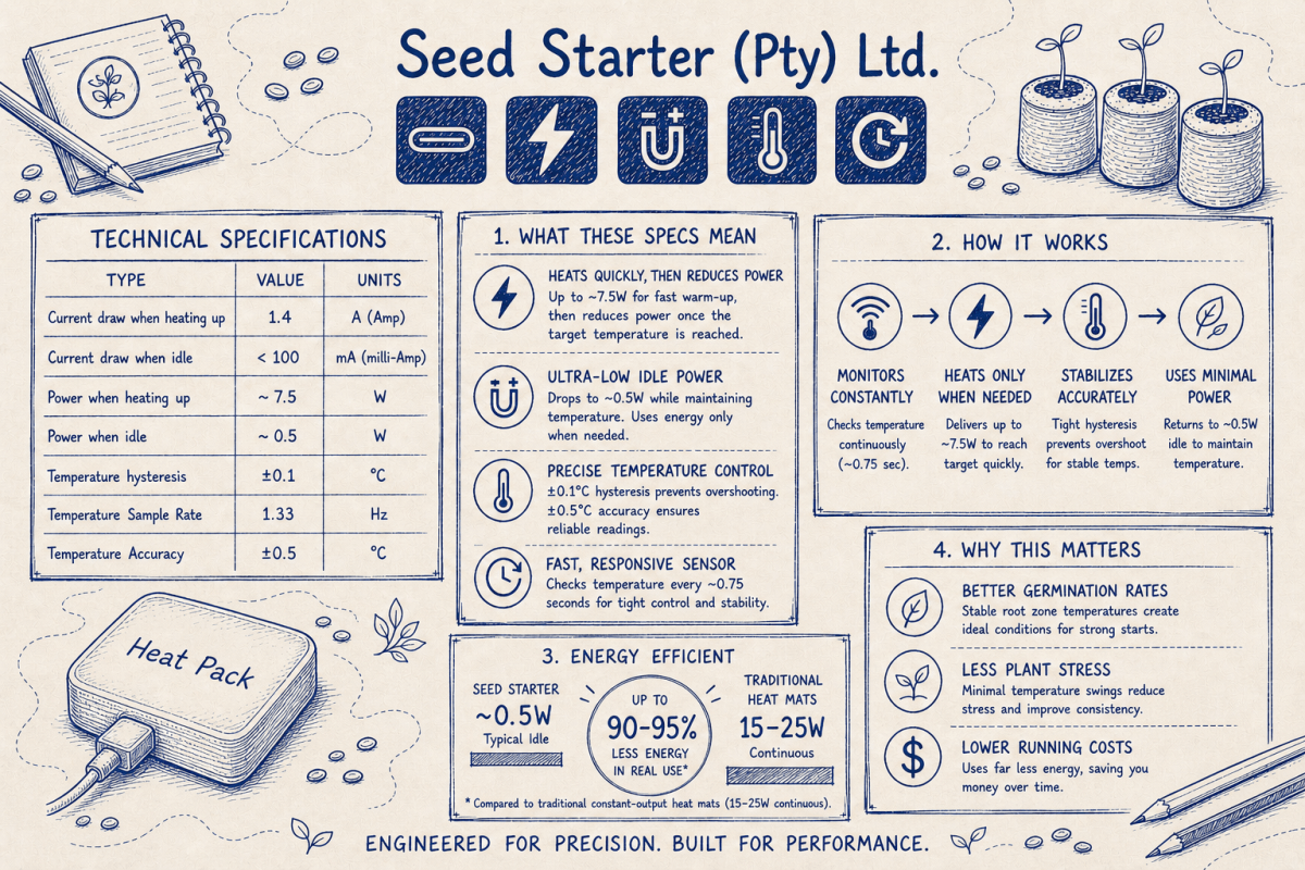 Heat Pack. USB - C Seed Germination Heater - Quick Bloom Lights