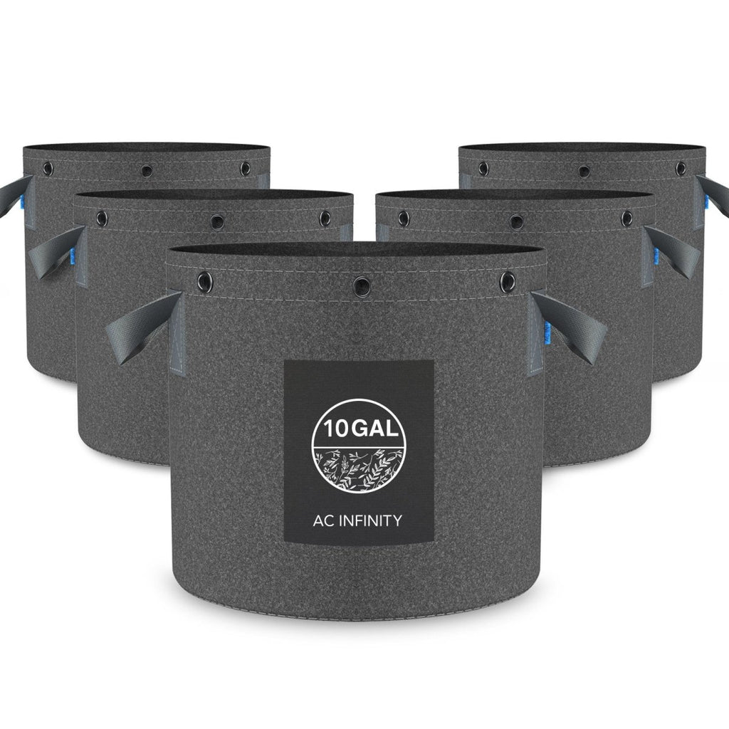 Heavy Duty Fabric Pots, 10 Gallon pots in a 5 pack by AC Infinity - Quick Bloom Lights