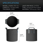 Heavy Duty Fabric Pots, 10 Gallon pots in a 5 pack by AC Infinity - Quick Bloom Lights