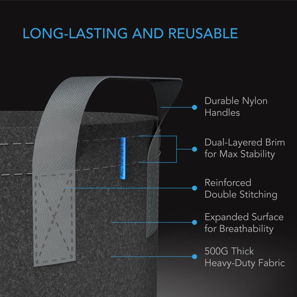 Heavy Duty Fabric Pots, 7 Gallon pots in a 5 pack by AC Infinity - Quick Bloom Lights