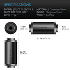Inline Duct Fan Silencer, 8 Inch - 200 MM - AC Infinity - Quick Bloom Lights